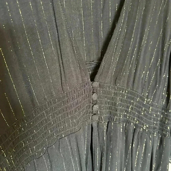 Never Worn Black Torrid Cinch Waist Top with Flutter Sleeves and Gold Stripes - Picture 2 of 7